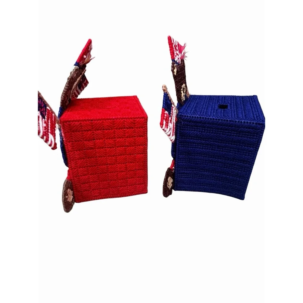Vintage Handmade Patriotic Teddy Bear Tissue Box Cover USA Flag 4th of July